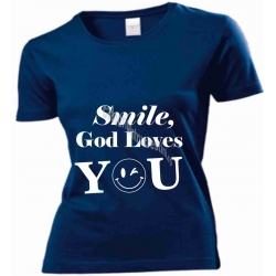 Tricou femei bleumarin, Smile God loves You